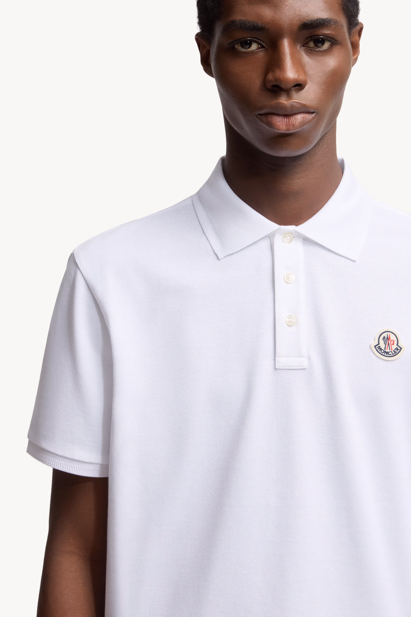 Logo Patch Cotton Piquet Polo Shirt Men White Moncler 6